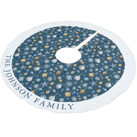 Schneeflocken und Personalisierte Wasserelemente Polyester Weihnachtsbaumdecke (Schrägansicht)