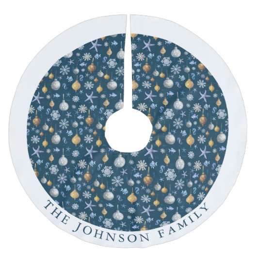 Schneeflocken und Personalisierte Wasserelemente Polyester Weihnachtsbaumdecke (Vorderseite)