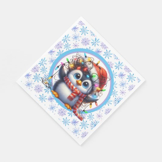 Schneeflocken und Pinguine Serviette (Ecke)