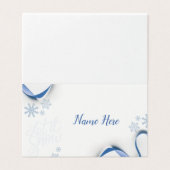 Schneeflocken und Platzkarten mit blauen Ribbons (Außenseite Aufgefaltet)