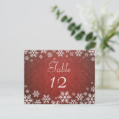 Schneeflocken und Red Damask Hochzeit Postkarte (Stehend Vorderseite)
