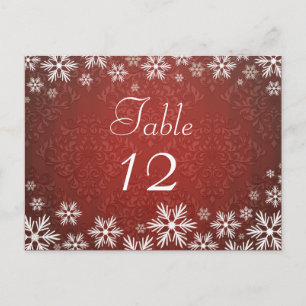 Schneeflocken und Red Damask Hochzeit Postkarte