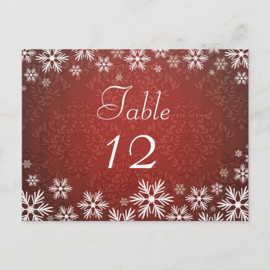 Schneeflocken und Red Damask Hochzeit Postkarte (Vorderseite)