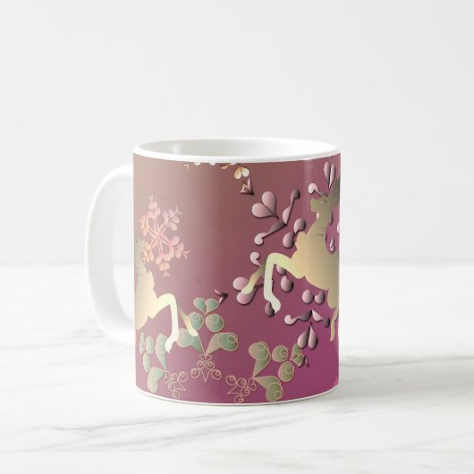 Schneeflocken und Rentiere Kaffeetasse (Vorderseite Links)