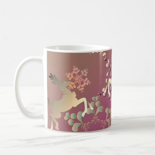 Schneeflocken und Rentiere Kaffeetasse (Links)