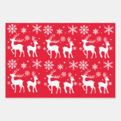 Schneeflocken und Rentiere Weihnachtsbaum Geschenkpapier Set (Vorderseite)