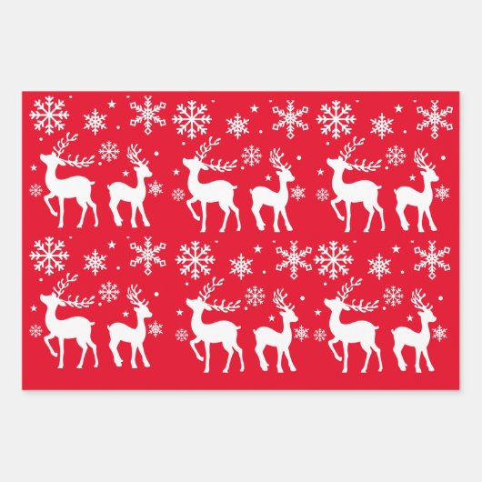 Schneeflocken und Rentiere Weihnachtsbaum Geschenkpapier Set (Vorderseite)