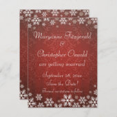 Schneeflocken und roter Damast Save the Date Einladung (Vorne/Hinten)