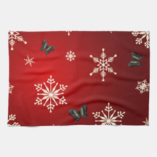 Schneeflocken und Schmetterlinge Geschirrtuch (Horizontal)