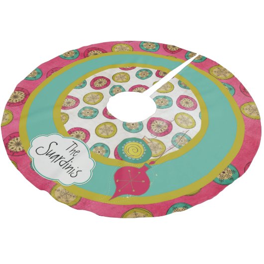 Schneeflocken und Schmuckstücke, maßgeschneidert Polyester Weihnachtsbaumdecke (Schrägansicht)