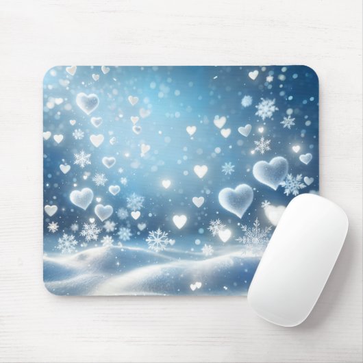Schneeflocken und Schneeherzen am Winterhimmel Mousepad (Mit Mouse)