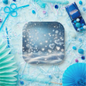 Schneeflocken und Schneeherzen im Winterhimmel Pappteller (Party)