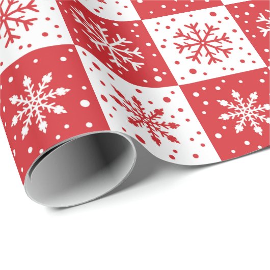 Schneeflocken- und Schneepattern (rot) Geschenkpapier (Rolleneckpunkt)