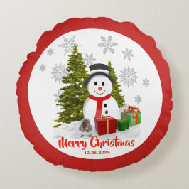 Schneeflocken und Snowmen Frohe Weihnachten Wohnge Rundes Kissen