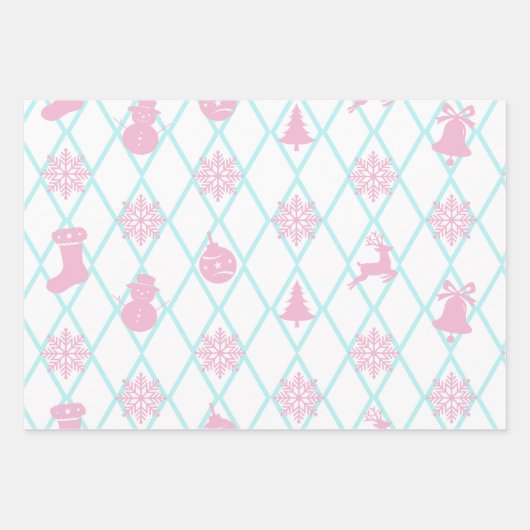 Schneeflocken und Snowmen Geschenkpapier Set (Vorderseite)