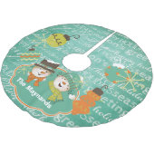 Schneeflocken und Snowmen Typografie Baumrock Polyester Weihnachtsbaumdecke (Schrägansicht)