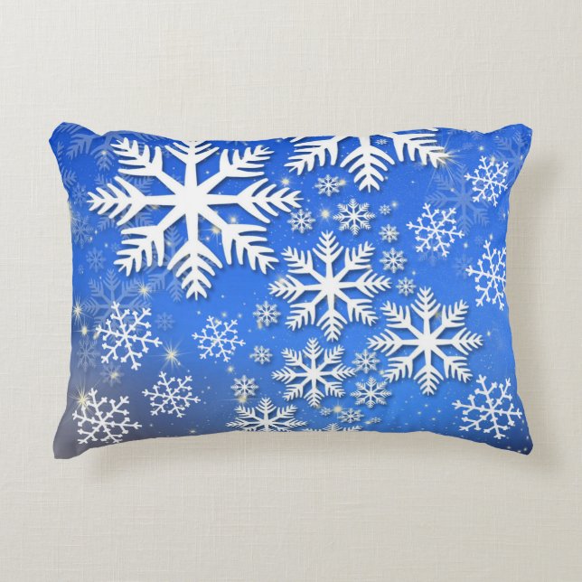 Schneeflocken und Sterne Dekokissen (Vorderseite)