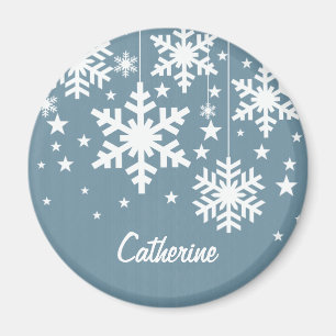 Schneeflocken und Sterne Magnet, blau Magnet