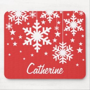 Schneeflocken und Sterne Mousepad, rot Mousepad