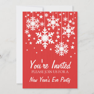 Schneeflocken und Sterne Neujahr - Einladung, Rot Einladung
