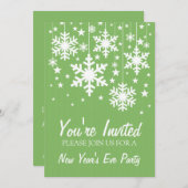 Schneeflocken und Sterne Neujahrseinladung, Grün Einladung (Vorne/Hinten)