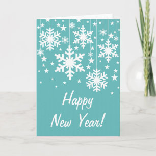 Schneeflocken und Sterne Neujahrskarte, Aqua Feiertagskarte