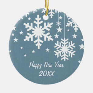 Schneeflocken und Sterne Ornament, Blau Keramikornament