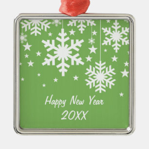Schneeflocken und Sterne Premium-Ornament, Grün Silbernes Ornament