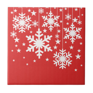 Schneeflocken und Sterne, rot Fliese