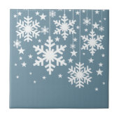 Schneeflocken und Sterne, Tile, Blau Fliese (Vorderseite)