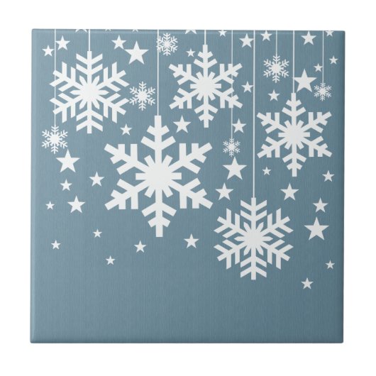 Schneeflocken und Sterne, Tile, Blau Fliese (Vorderseite)