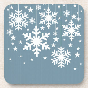 Schneeflocken und Sterne Untersetzer Set, blau