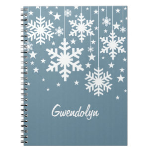 Schneeflocken und Sternen-Notebook, blau Notizblock