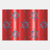 Schneeflocken und Streifen Rot und Blau Weihnachte Geschenkpapier Set (Vorderseite 2)