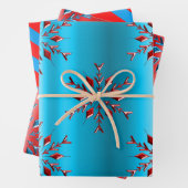 Schneeflocken und Streifen Rot und Blau Weihnachte Geschenkpapier Set (Beispiel)