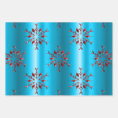 Schneeflocken und Streifen Rot und Blau Weihnachte Geschenkpapier Set (Vorderseite)