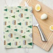 Schneeflocken und Tannen Geschirrtuch (Viertel Falte)