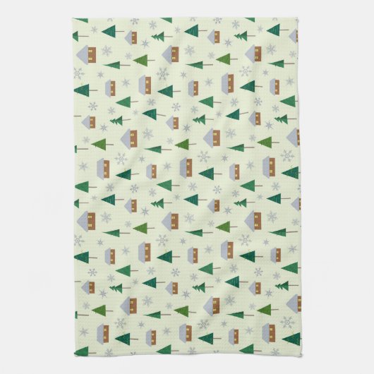 Schneeflocken und Tannen Geschirrtuch (Vertikal)