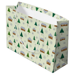Schneeflocken und Tannenbäume Große Geschenktüte