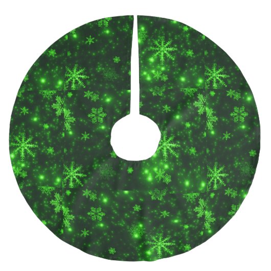 Schneeflocken und tiefgrünes Hintergrunderock-Rock Polyester Weihnachtsbaumdecke (Vorderseite)