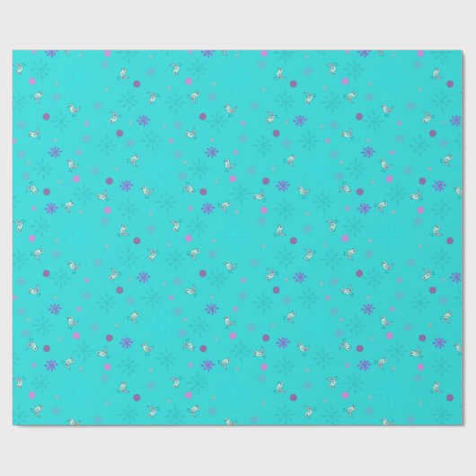 Schneeflocken und Vögel_aqua Geschenkpapier (Flach)