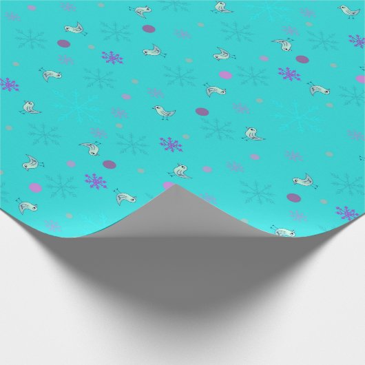Schneeflocken und Vögel_aqua Geschenkpapier (Ecke)