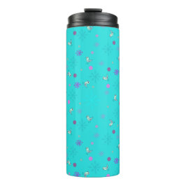 Schneeflocken und Vögel_aqua Thermosbecher