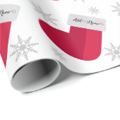 Schneeflocken und Weihnachts-Strumpf Name hinzufüg Geschenkpapier (Rolleneckpunkt)