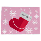 Schneeflocken und Weihnachts-Strumpf Name Rosa Große Geschenktüte (Rückseite)