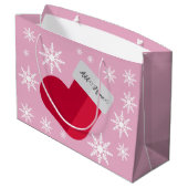 Schneeflocken und Weihnachts-Strumpf Name Rosa Große Geschenktüte (Rückseite Schrägansicht)