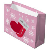Schneeflocken und Weihnachts-Strumpf Name Rosa Große Geschenktüte (Vorderseite Schrägansicht)