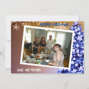 Schneeflocken und Weihnachtsbaum Familienfoto Urla Feiertagskarte