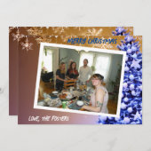 Schneeflocken und Weihnachtsbaum Familienurlaub Fo Feiertagskarte (Vorne/Hinten)