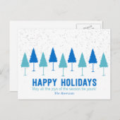 Schneeflocken und Weihnachtsbäume Weihnachtsfeiert Feiertagspostkarte (Vorne/Hinten)